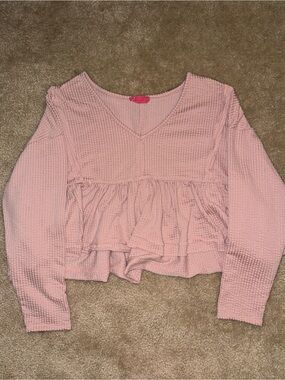 Altar'd State Pink Waffle Knit Ruffle Babydoll Long Sleeve T-Shirt Size S